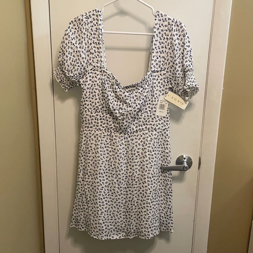 Row A White and Navy Floral Baby Doll Dress